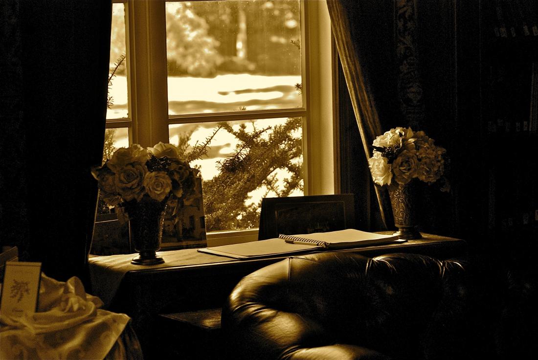 sepia: desk and window sepia: desk and window