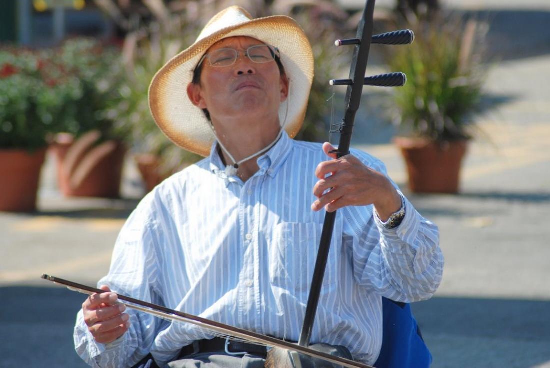 man playing Chinese instrument man playing Chinese instrument